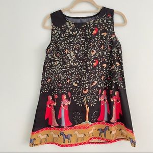 Sleeveless Dress with Gipsy Women and Horses